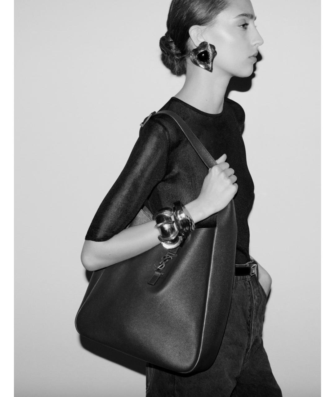 SAINT LAURENT Черная кожаная сумка через плечо, фото 2
