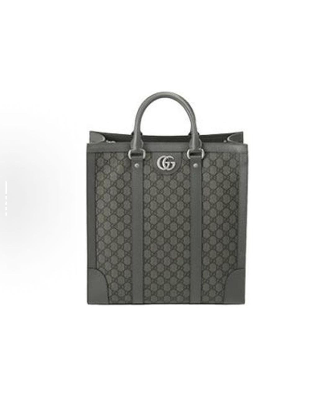 GUCCI Антрацитовая кожаная сумка тоут, фото 1