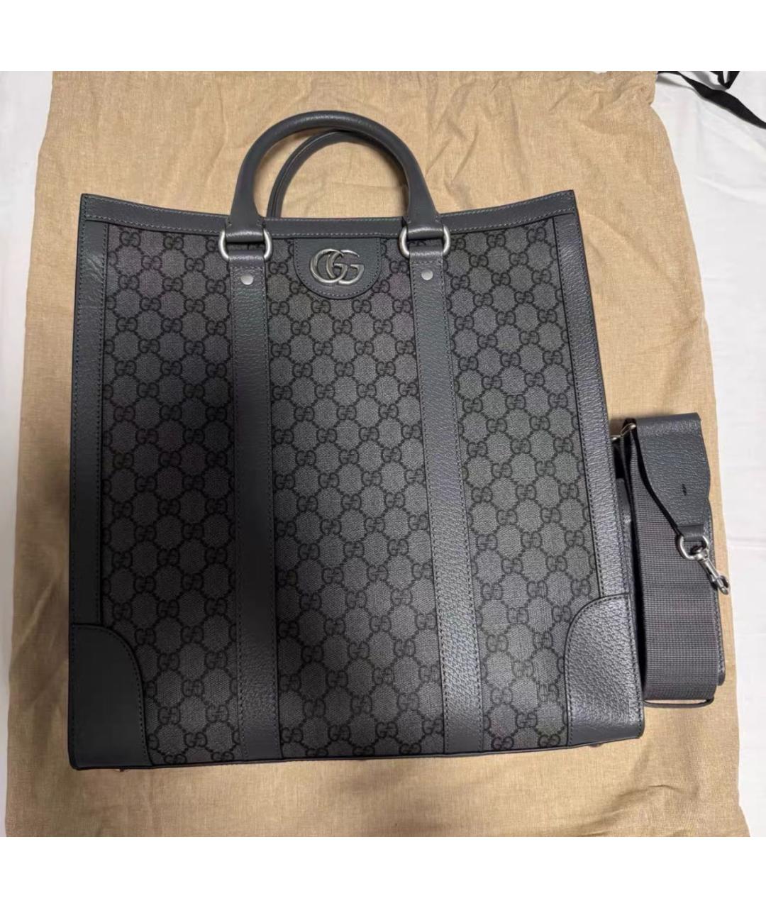 GUCCI Антрацитовая кожаная сумка тоут, фото 2