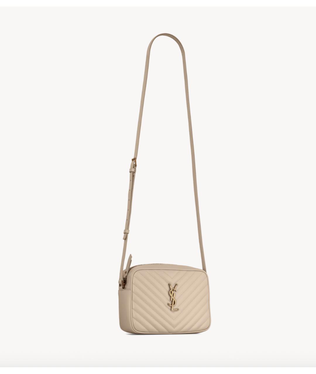 SAINT LAURENT Бежевая кожаная сумка через плечо, фото 4