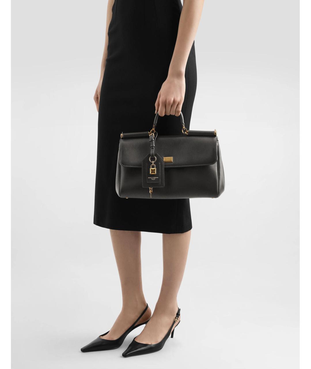 DOLCE&GABBANA Черная кожаная сумка с короткими ручками, фото 2