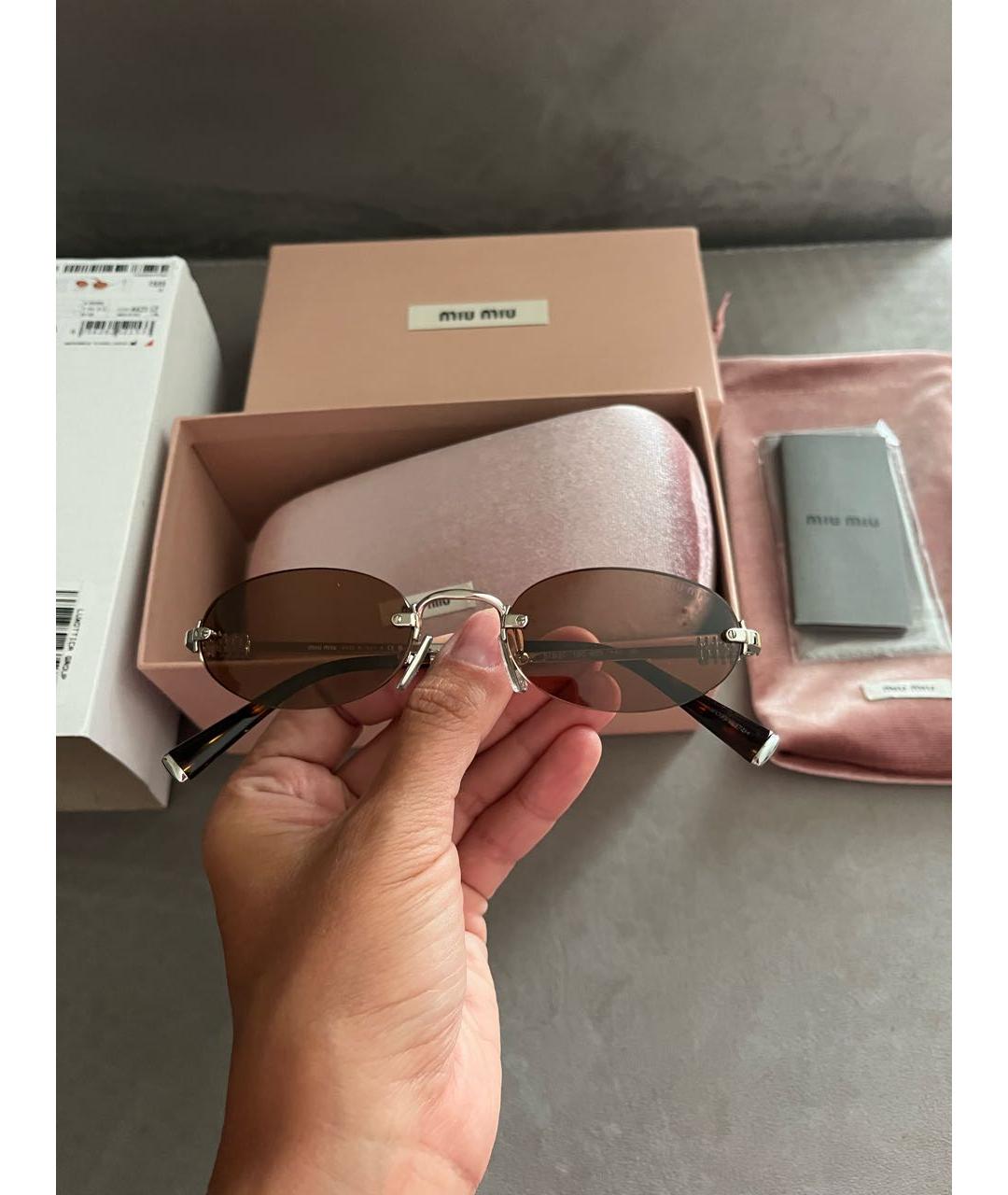 MIU MIU Коричневые металлические солнцезащитные очки, фото 3