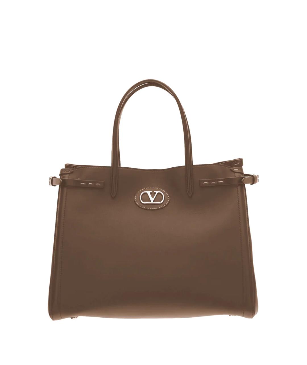 VALENTINO Коричневая кожаная сумка с короткими ручками, фото 1