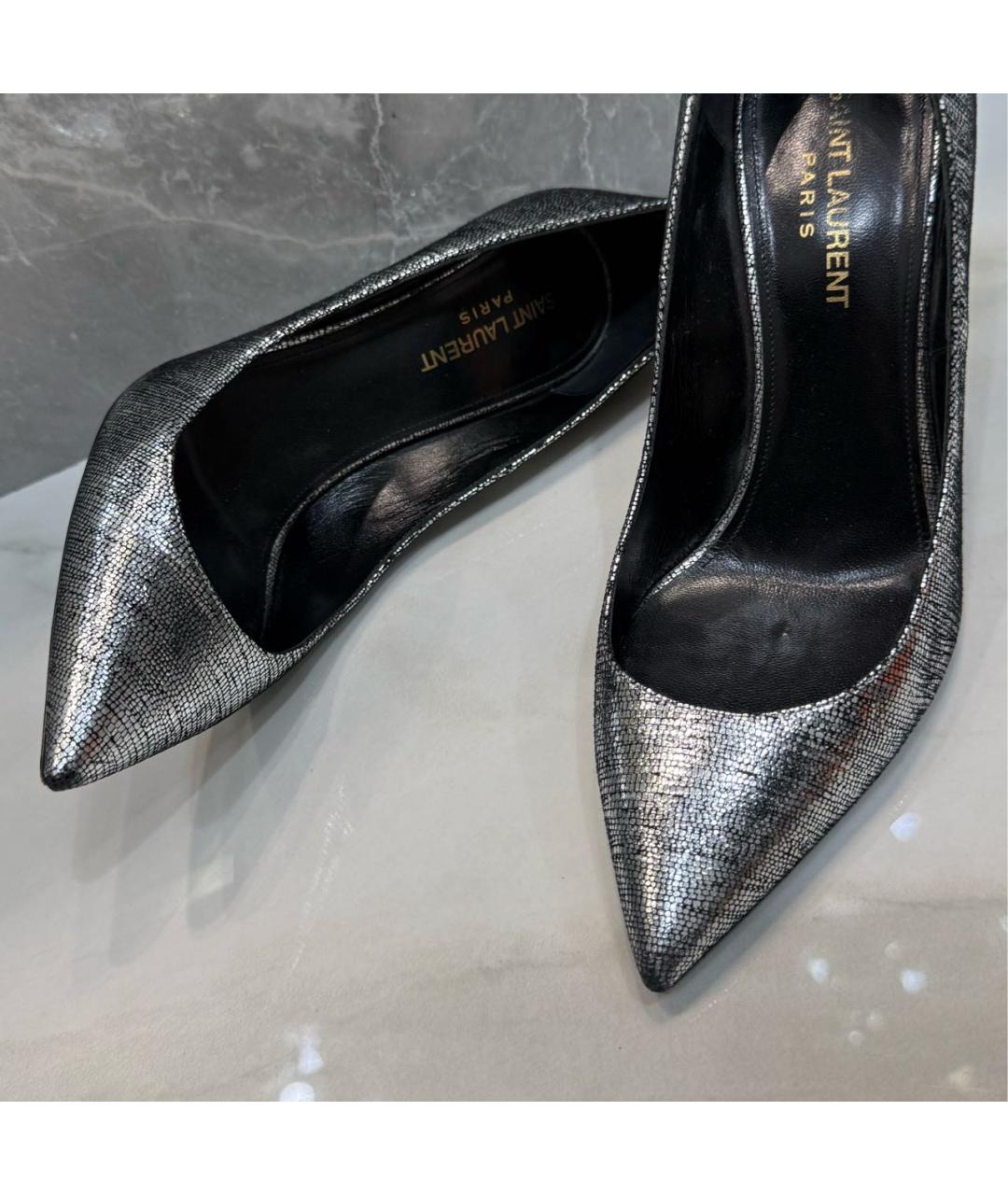SAINT LAURENT Серебряные кожаные туфли, фото 4