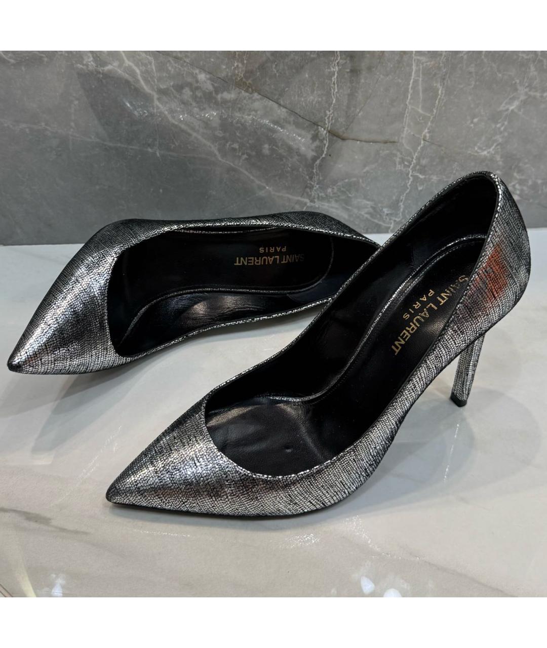 SAINT LAURENT Серебряные кожаные туфли, фото 3