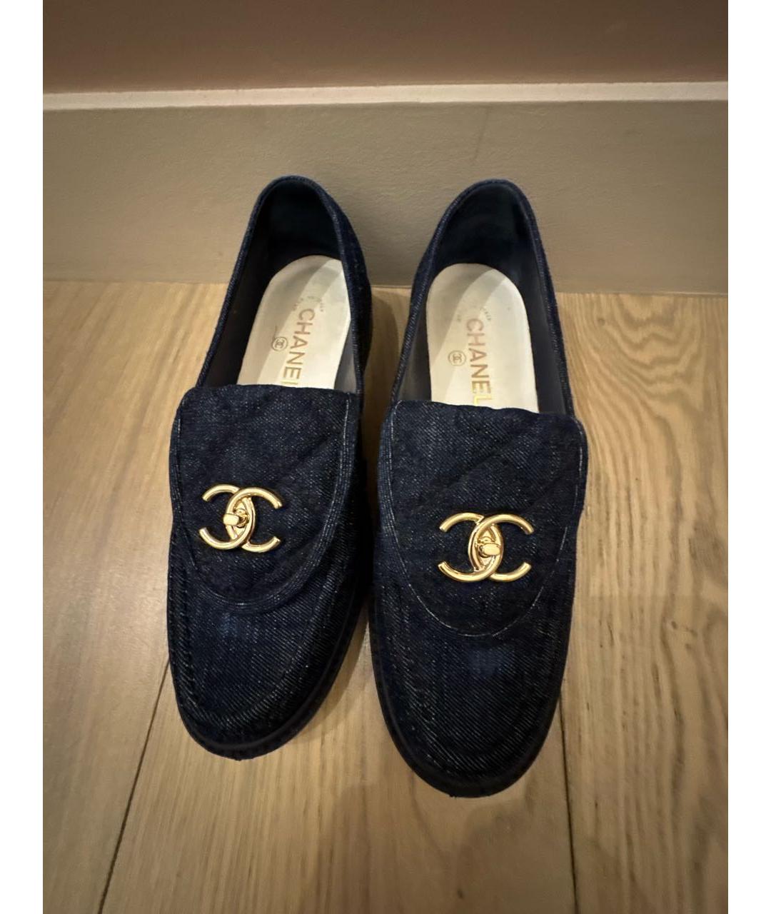 CHANEL Темно-синие текстильные лоферы, фото 2