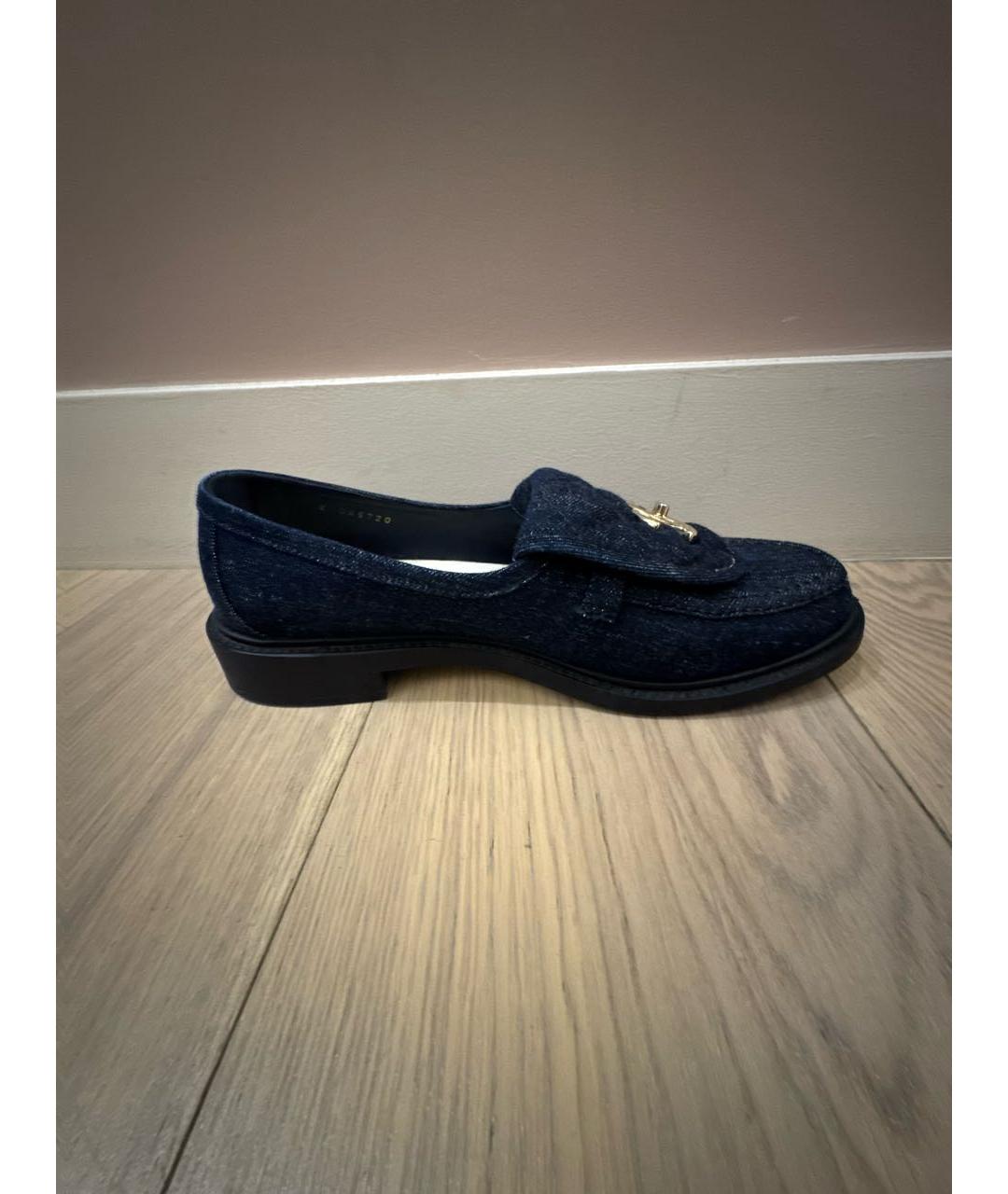 CHANEL Темно-синие текстильные лоферы, фото 5