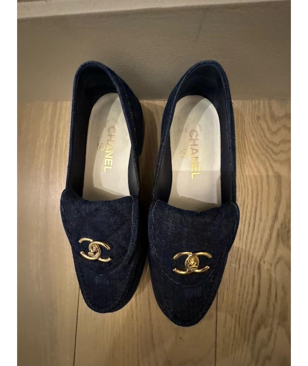 CHANEL Темно-синие текстильные лоферы, фото 3