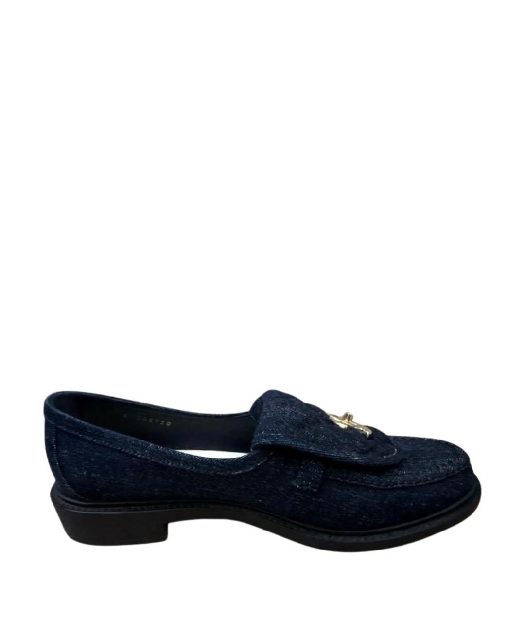 CHANEL Темно-синие текстильные лоферы, фото 1