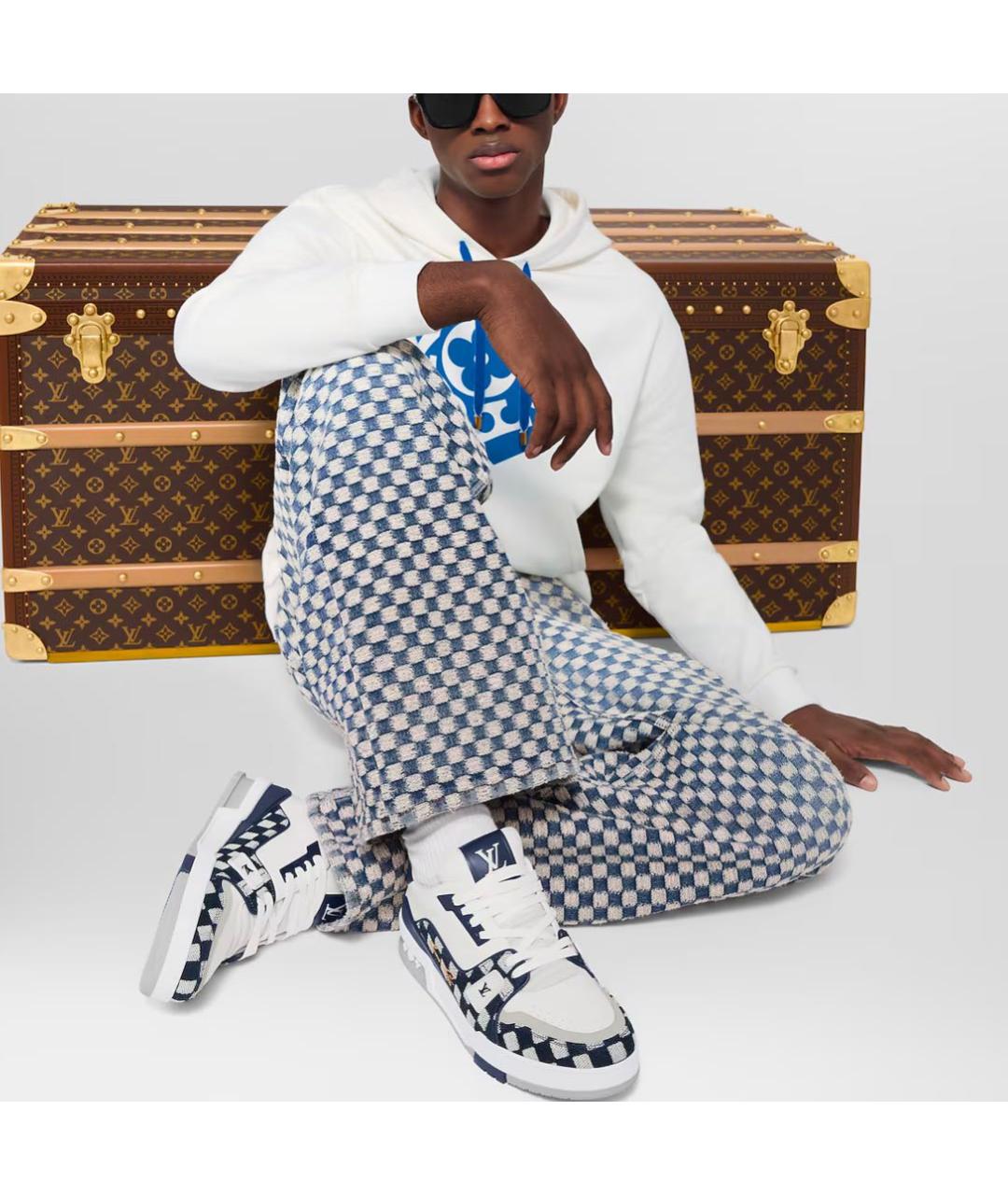 LOUIS VUITTON Синие кожаные низкие кроссовки / кеды, фото 4