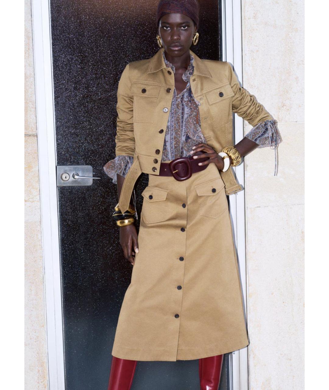 SAINT LAURENT Бежевая хлопковая юбка миди, фото 2