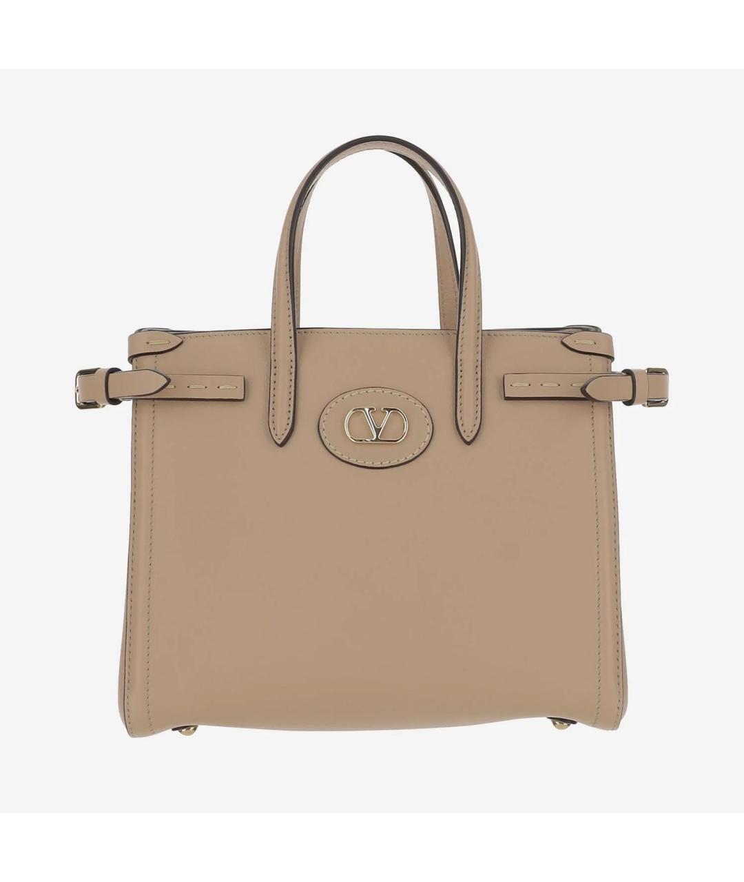 VALENTINO Бежевая кожаная сумка с короткими ручками, фото 4
