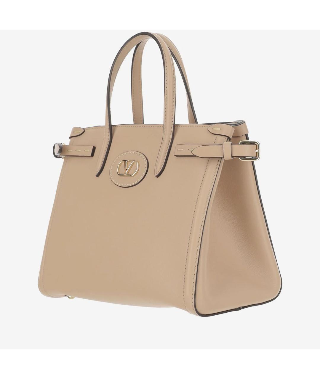 VALENTINO Бежевая кожаная сумка с короткими ручками, фото 2