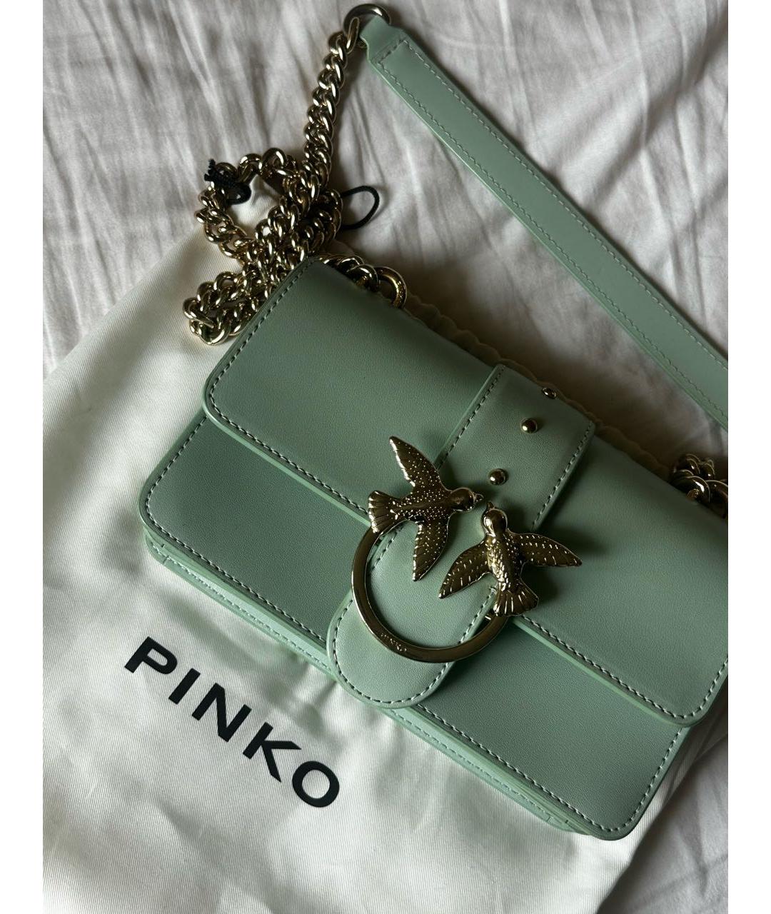 PINKO Бирюзовая кожаная сумка через плечо, фото 2