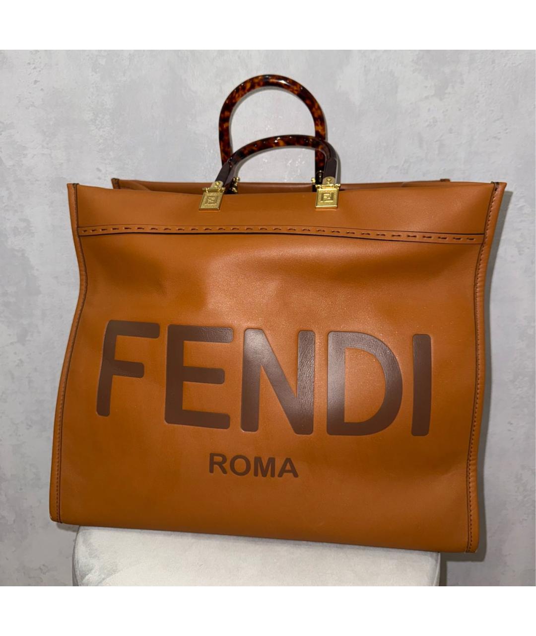 FENDI Коричневая кожаная сумка тоут, фото 5