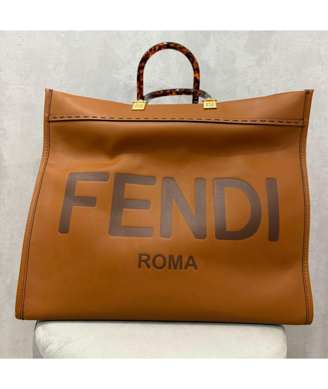 FENDI Коричневая кожаная сумка тоут, фото 3