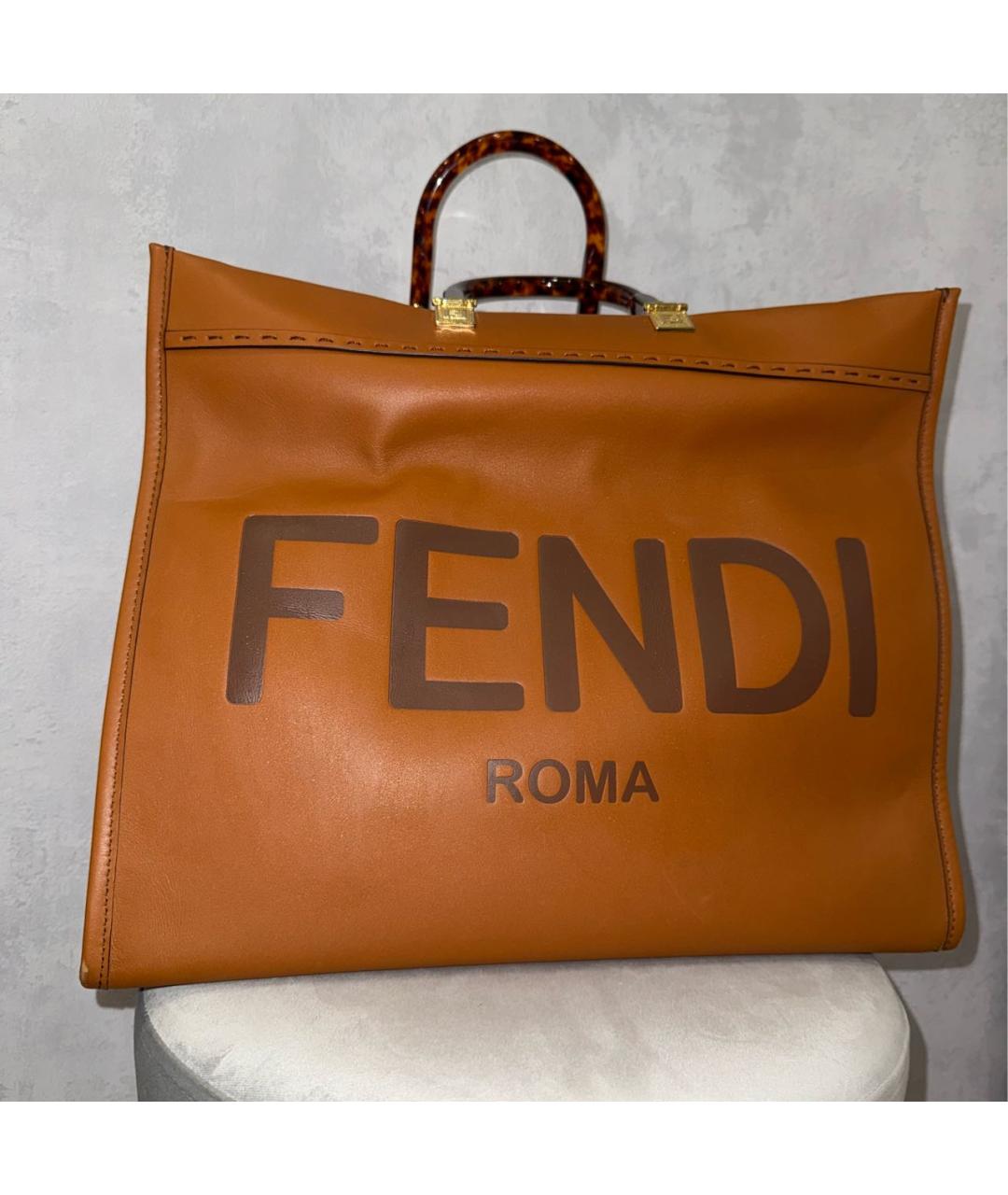 FENDI Коричневая кожаная сумка тоут, фото 2