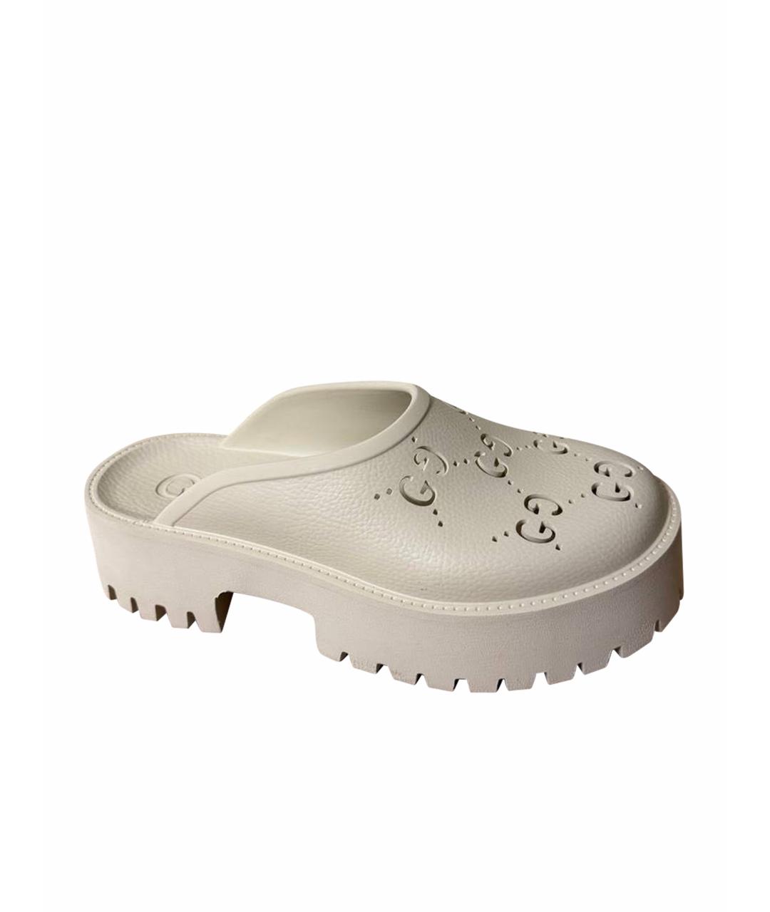 GUCCI Белые кожаные сабо, фото 1
