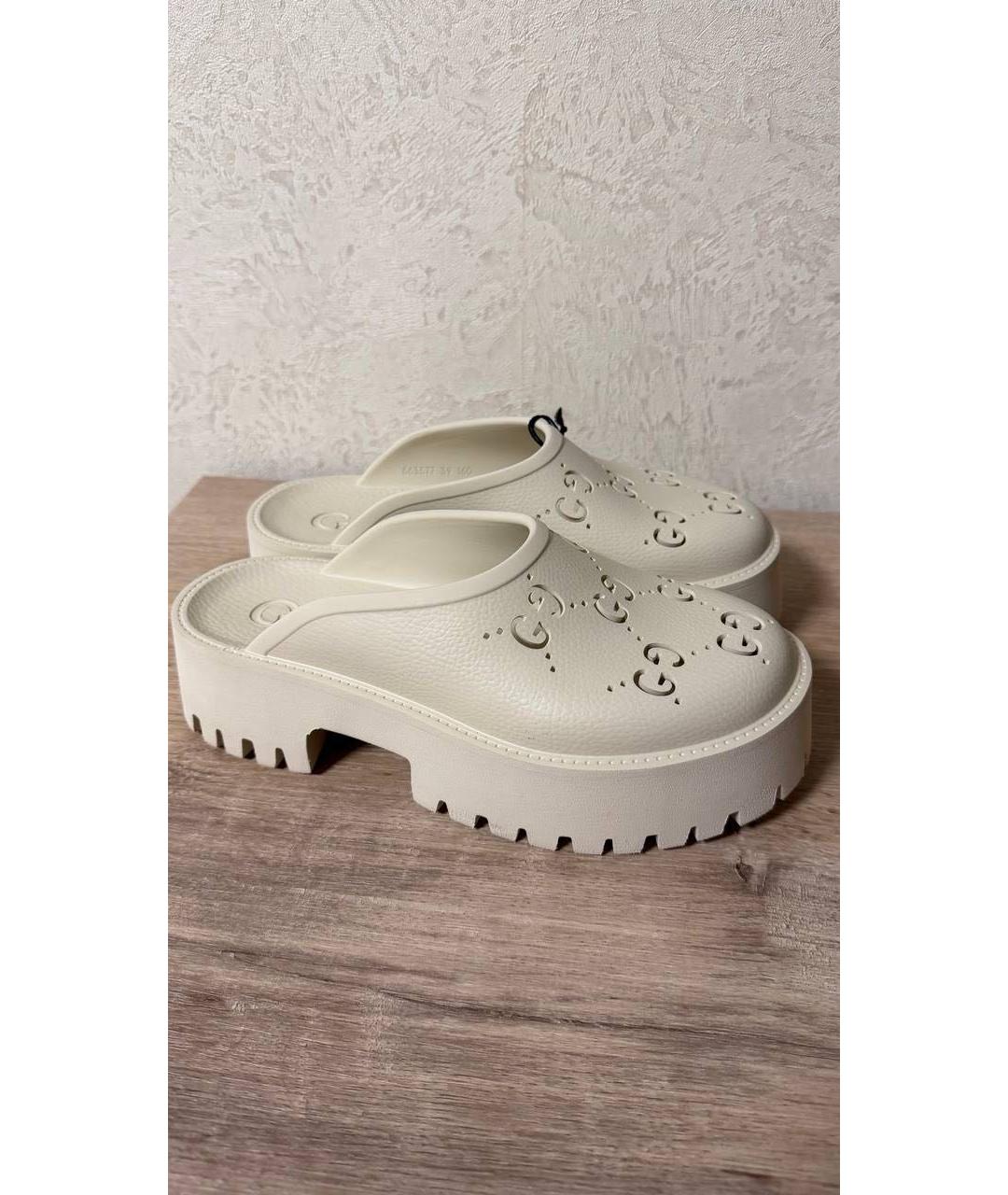 GUCCI Белые кожаные сабо, фото 8