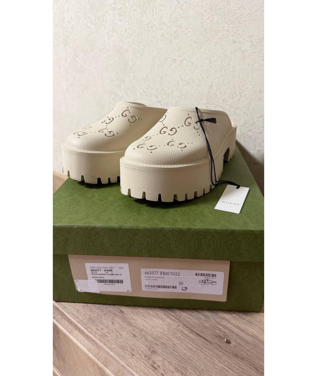 GUCCI Белые кожаные сабо, фото 5