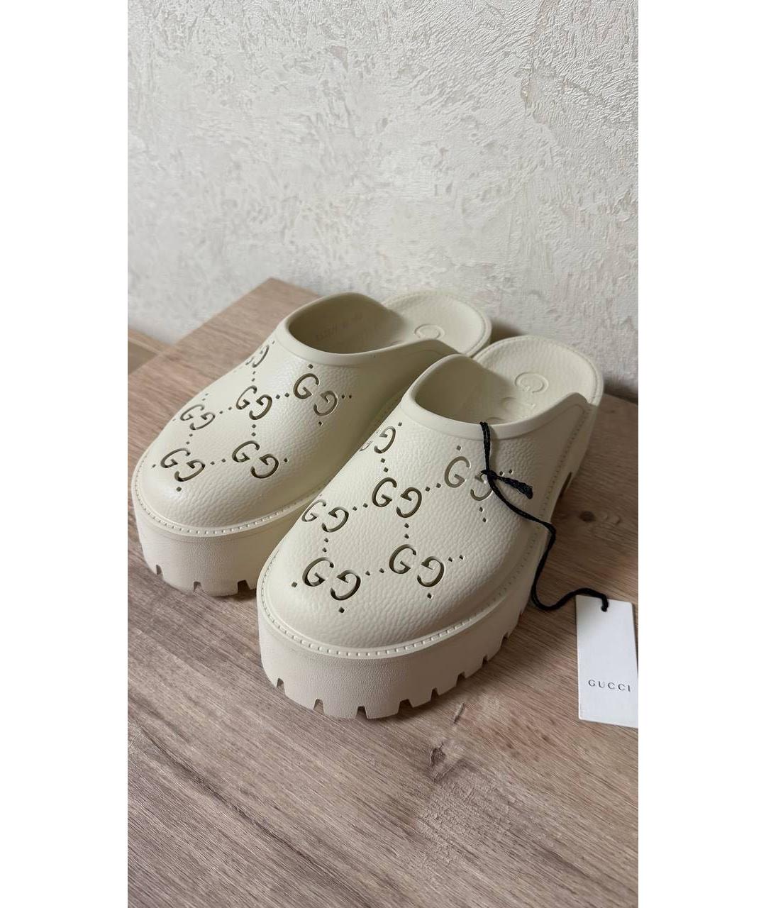 GUCCI Белые кожаные сабо, фото 3