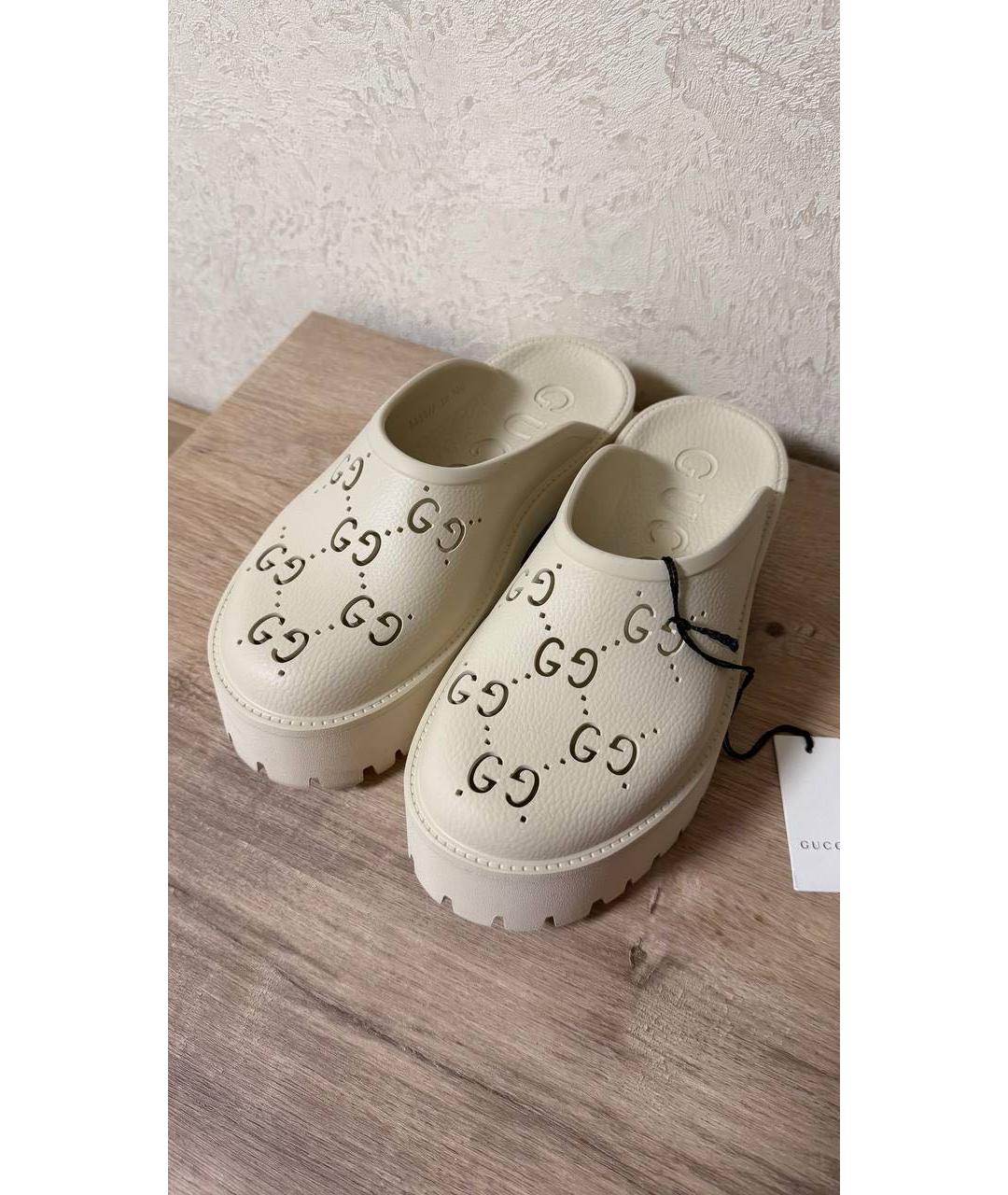 GUCCI Белые кожаные сабо, фото 2