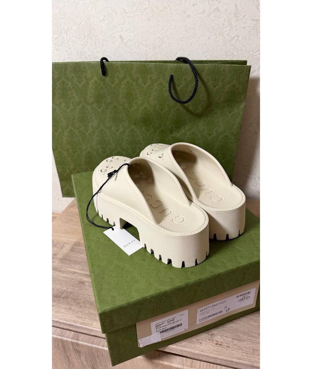 GUCCI Белые кожаные сабо, фото 4