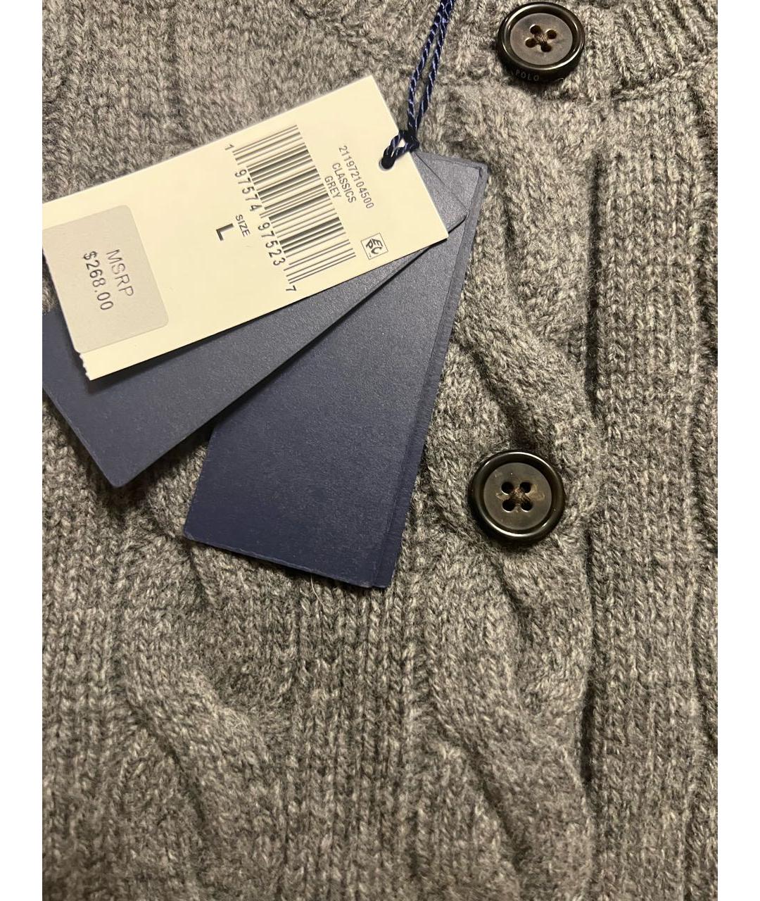 POLO RALPH LAUREN Серый шерстяной кардиган, фото 2