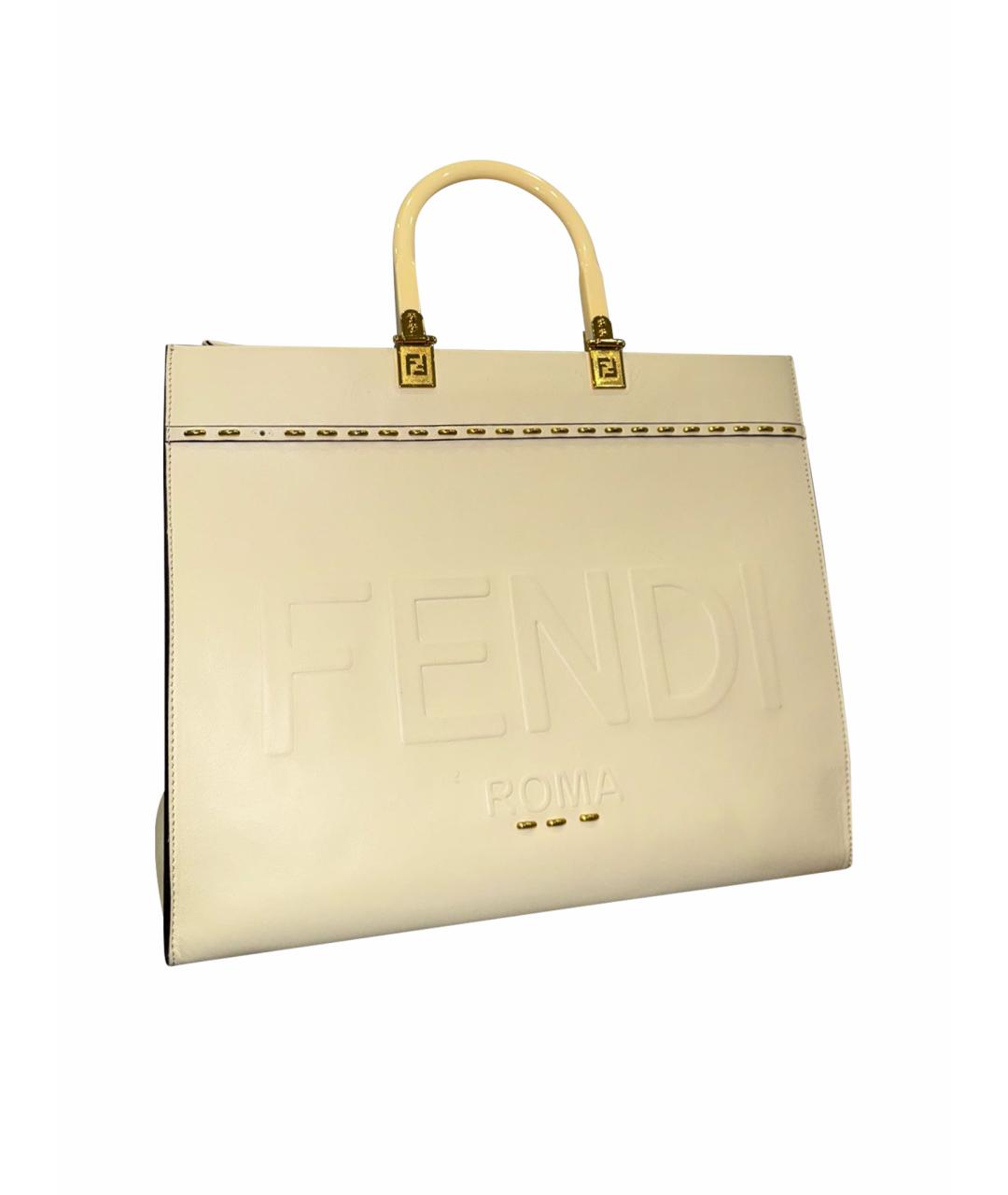 FENDI Бежевая кожаная сумка тоут, фото 1