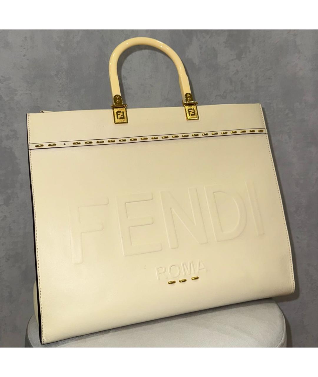 FENDI Бежевая кожаная сумка тоут, фото 4