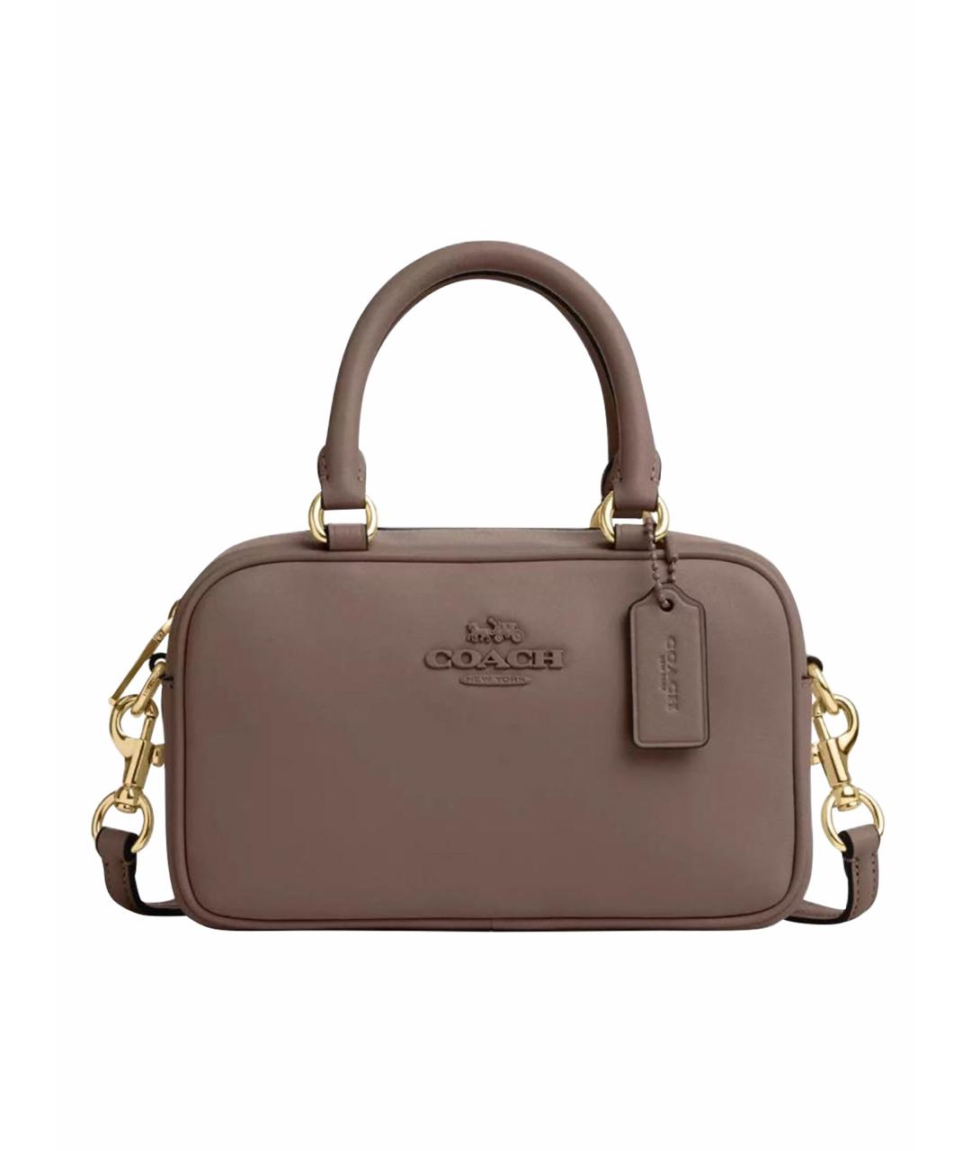 COACH Коричневая кожаная сумка с короткими ручками, фото 1