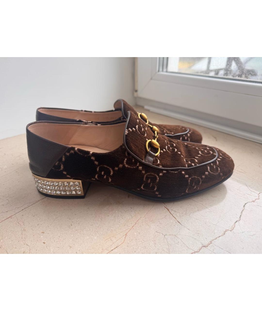 GUCCI Коричневые текстильные лоферы, фото 9