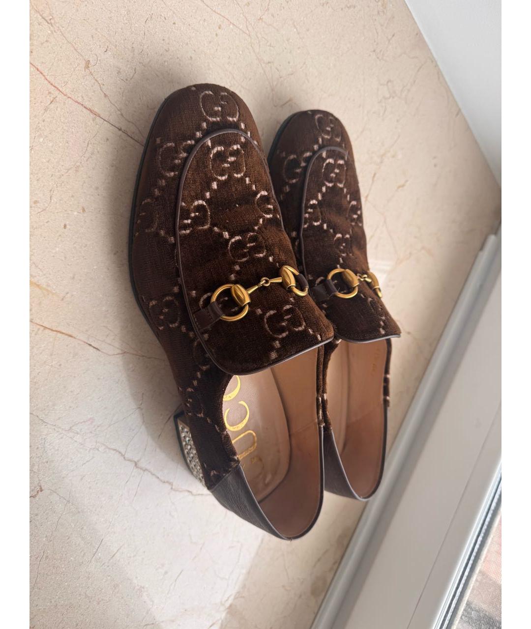 GUCCI Коричневые текстильные лоферы, фото 4