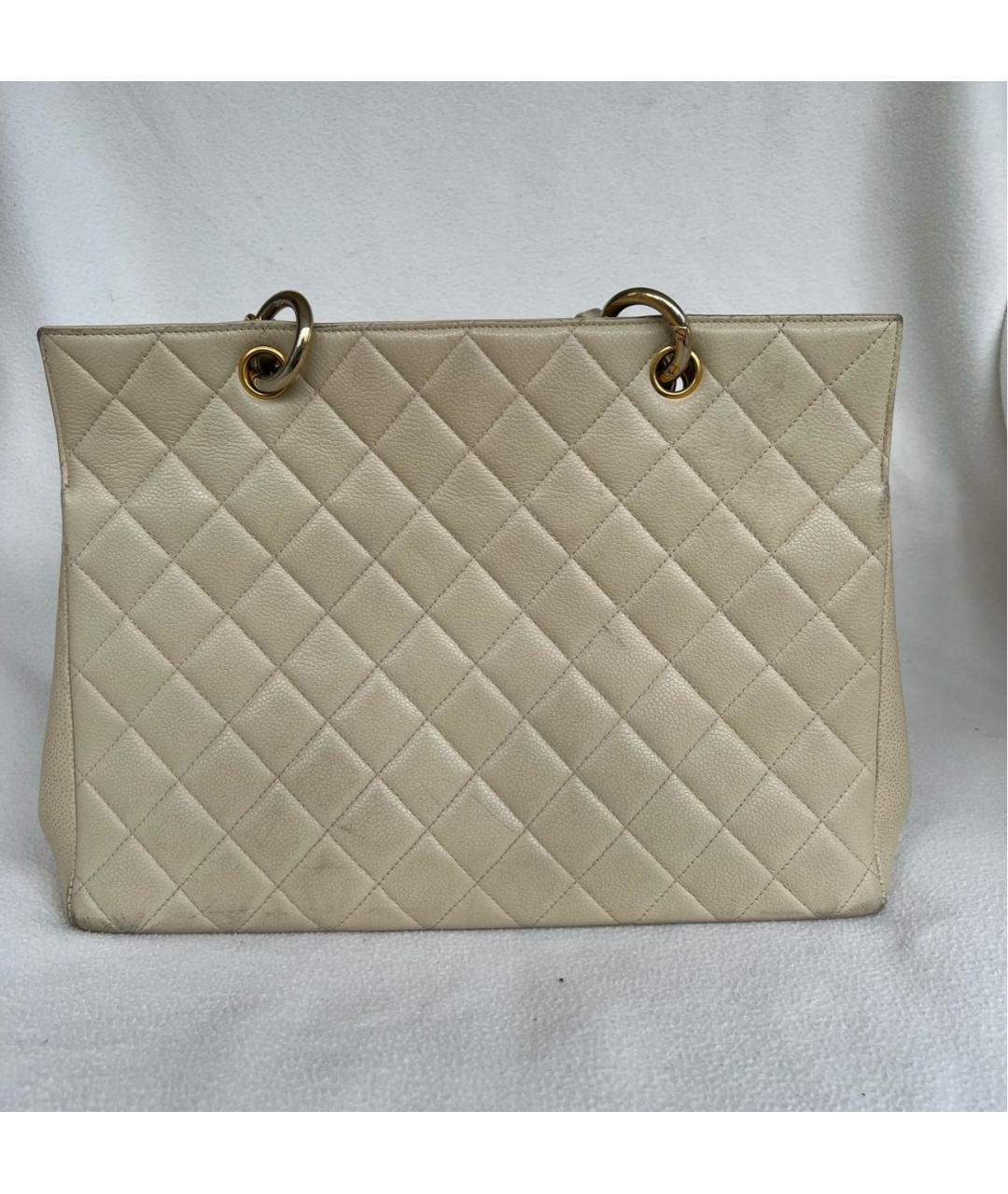 CHANEL Бежевая кожаная сумка тоут, фото 3