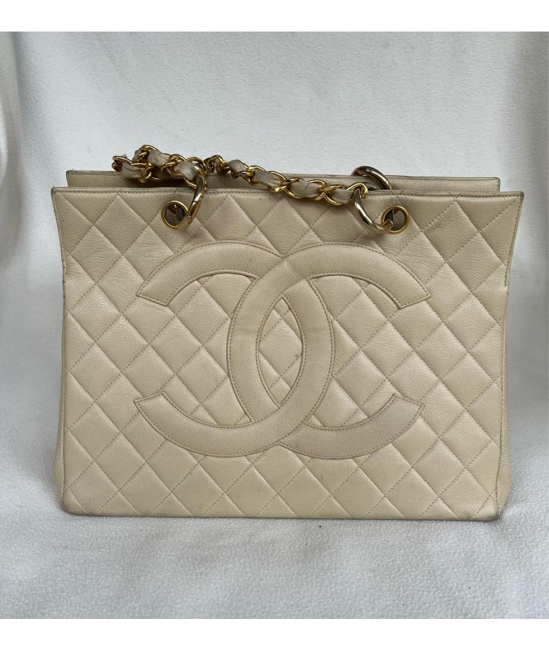 CHANEL Бежевая кожаная сумка тоут, фото 8
