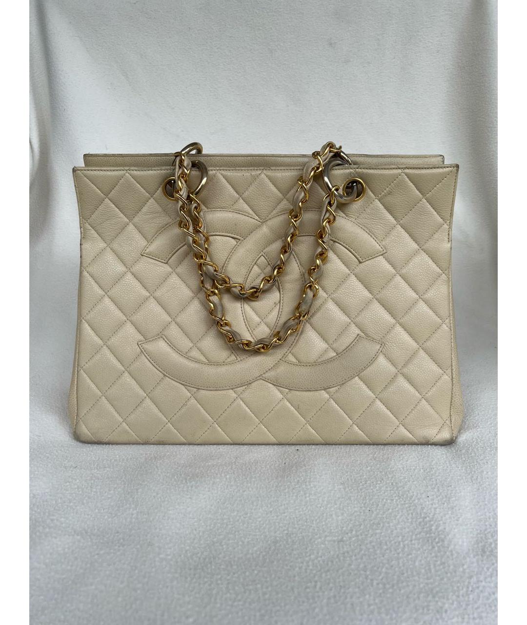 CHANEL Бежевая кожаная сумка тоут, фото 2