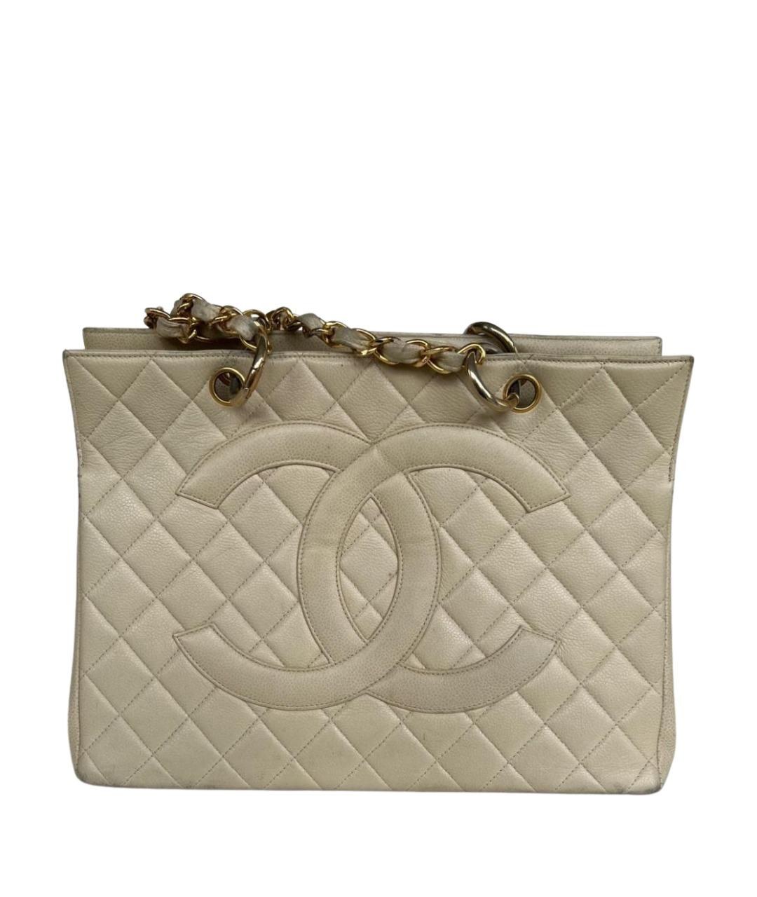CHANEL Бежевая кожаная сумка тоут, фото 1