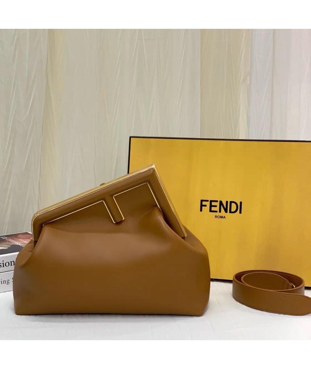 FENDI Коричневая кожаная сумка тоут, фото 8