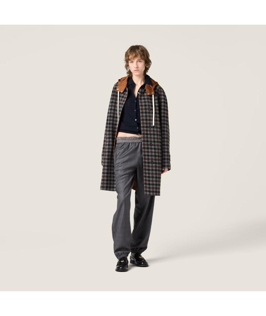 MIU MIU Серые шерстяные прямые брюки, фото 2