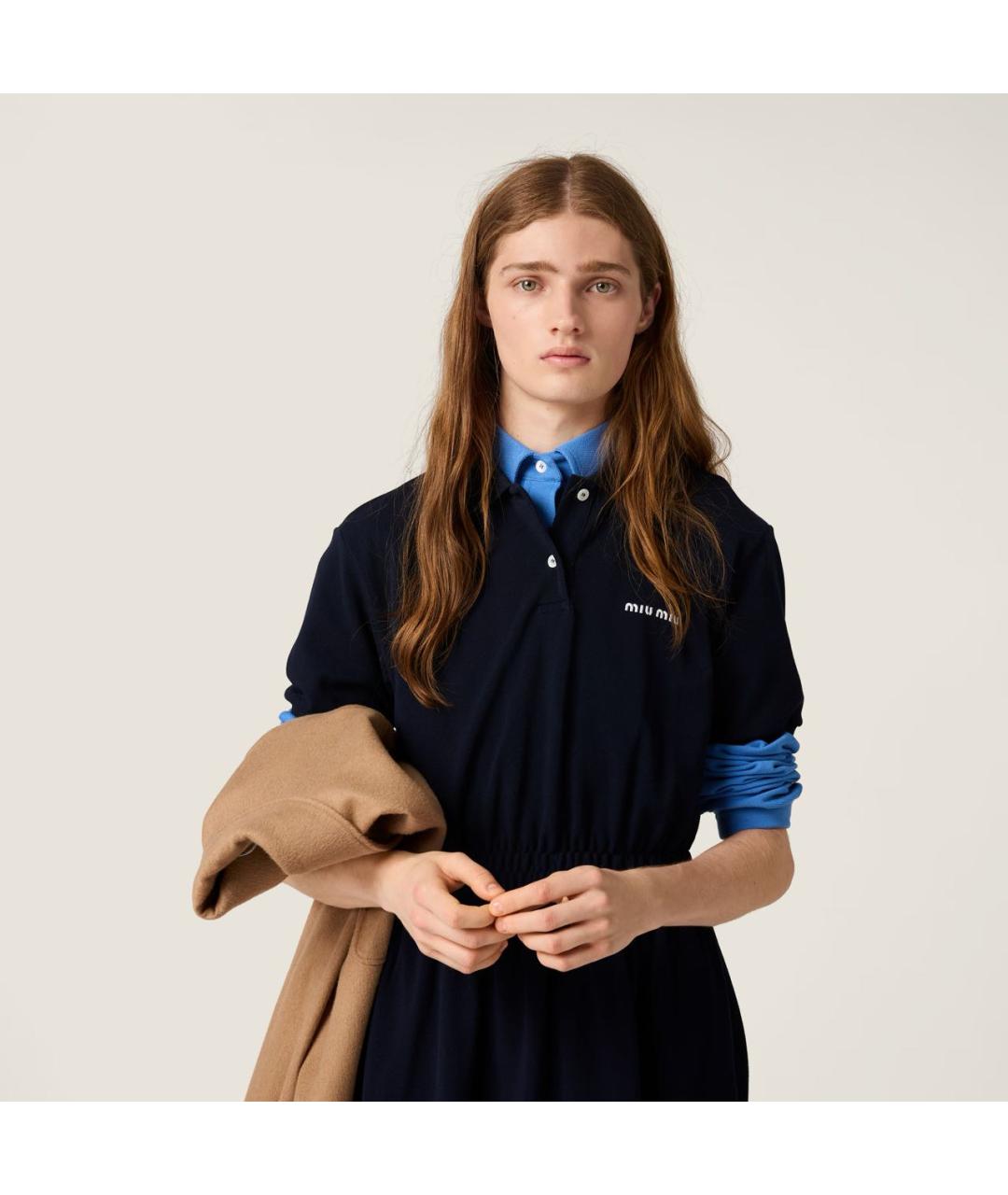 MIU MIU Темно-синее хлопковое повседневное платье, фото 4