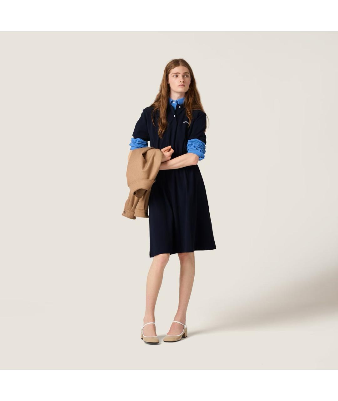 MIU MIU Темно-синее хлопковое повседневное платье, фото 2
