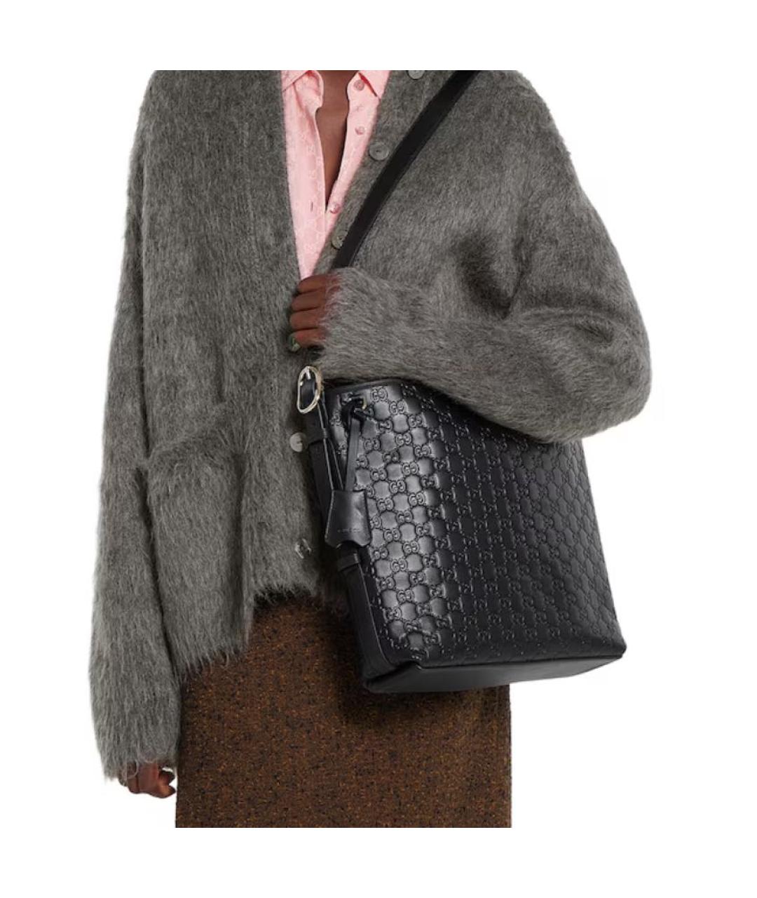 GUCCI Черная кожаная сумка тоут, фото 3