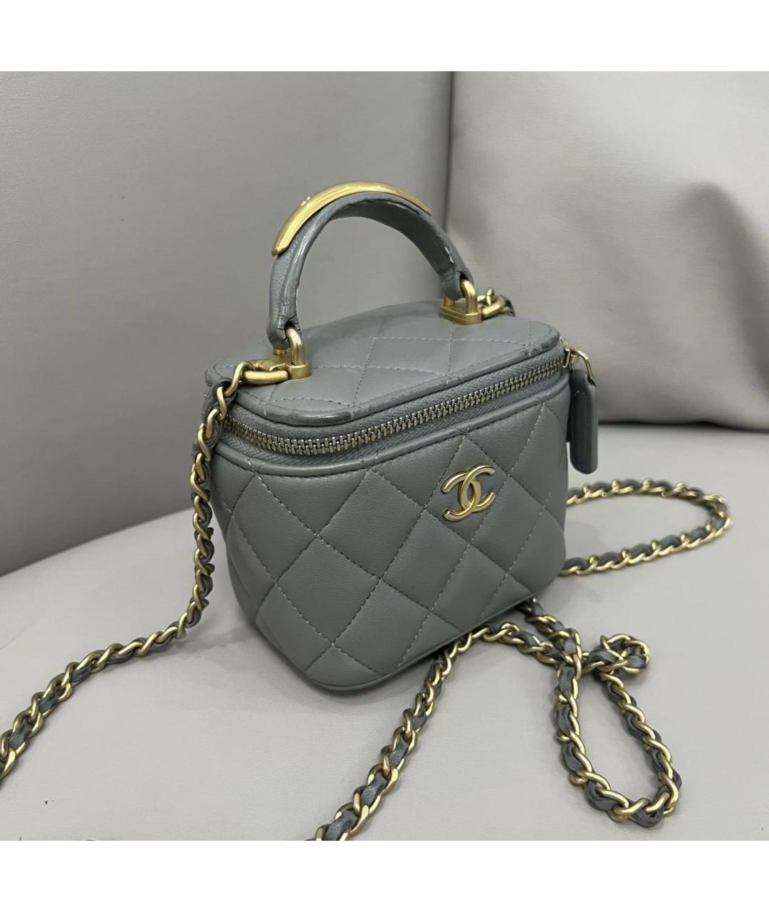 CHANEL Серая кожаная сумка с короткими ручками, фото 4