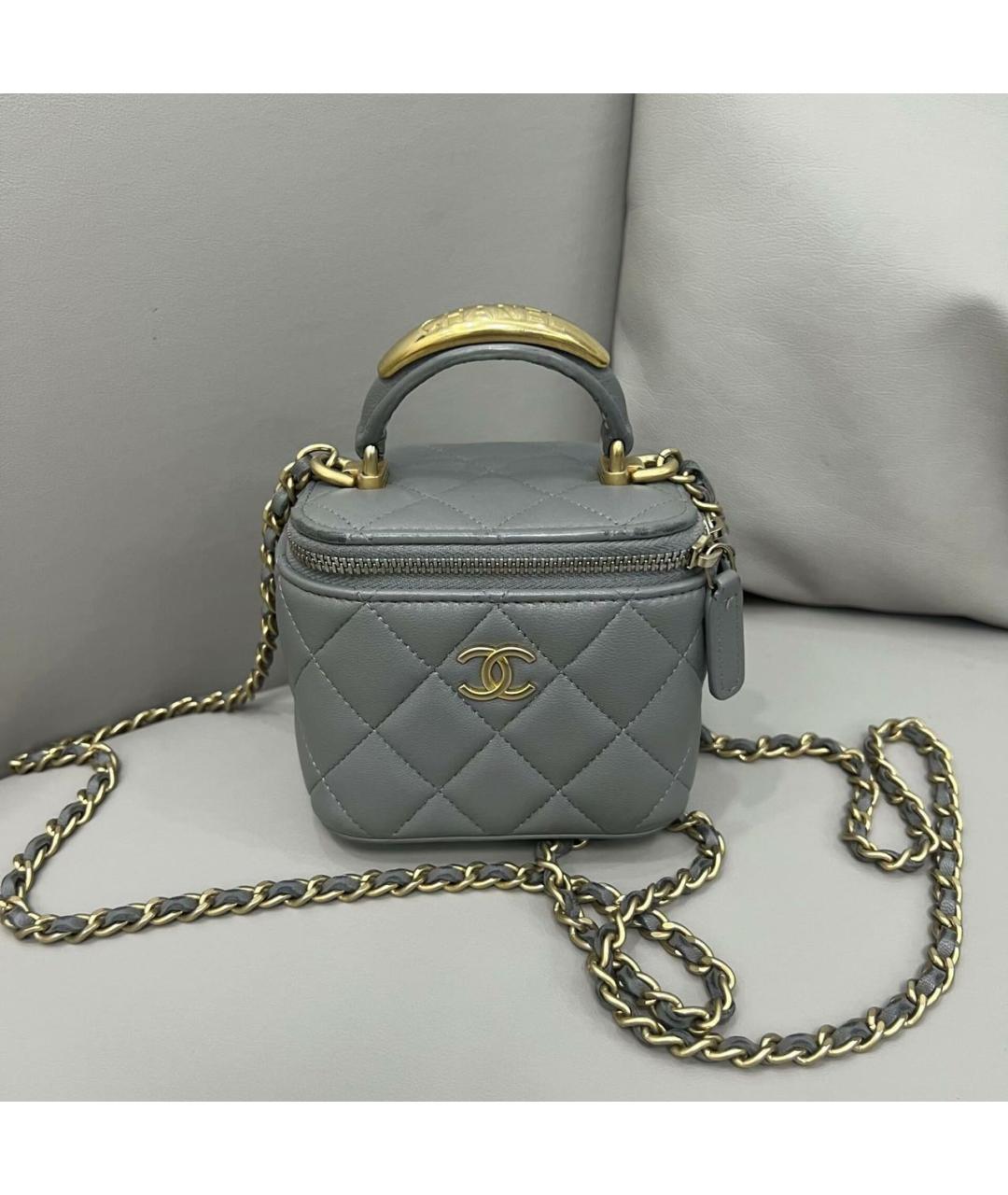 CHANEL Серая кожаная сумка с короткими ручками, фото 2