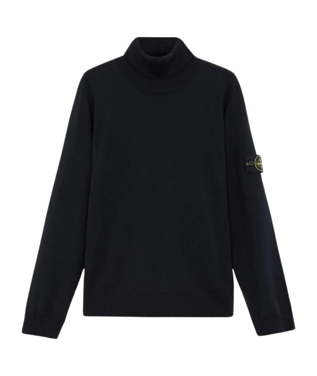 STONE ISLAND Темно-синяя шерстяная водолазка, фото 1