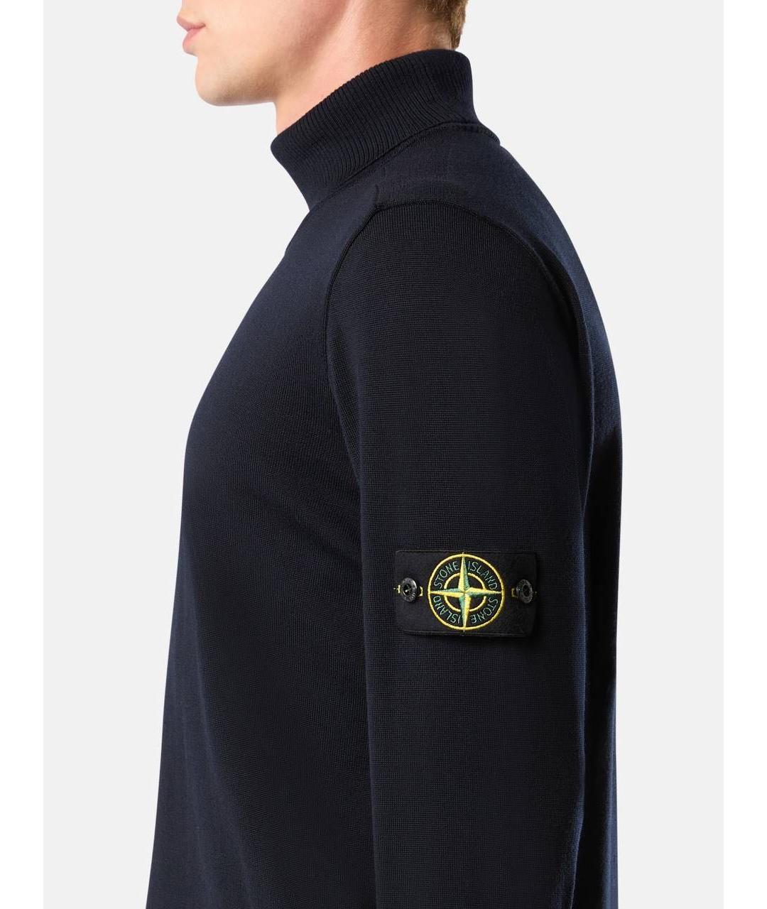 STONE ISLAND Темно-синяя шерстяная водолазка, фото 5