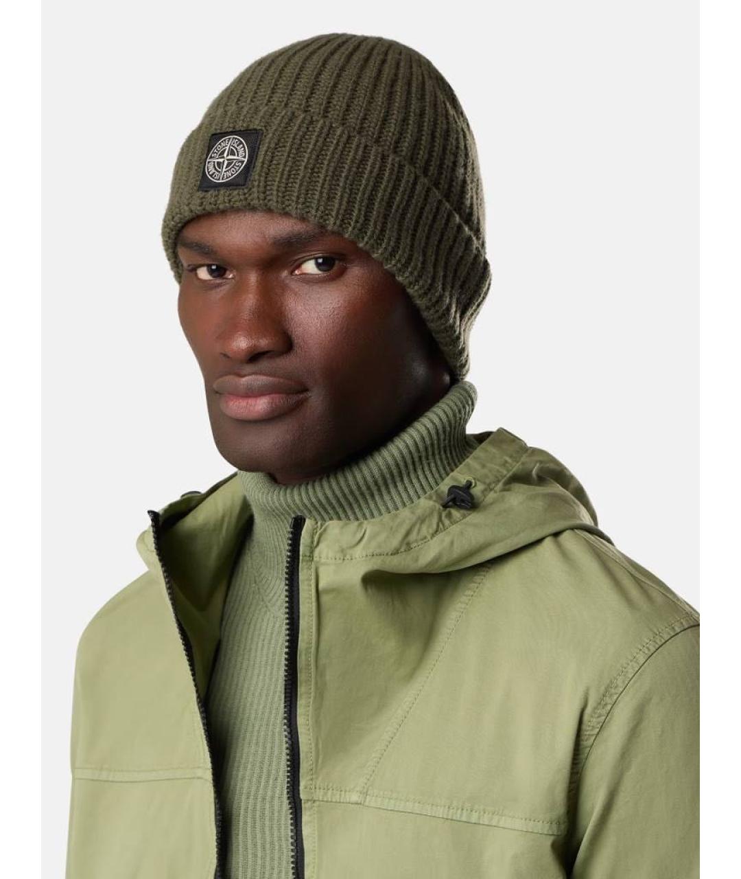 STONE ISLAND Хаки шерстяная шапка, фото 3