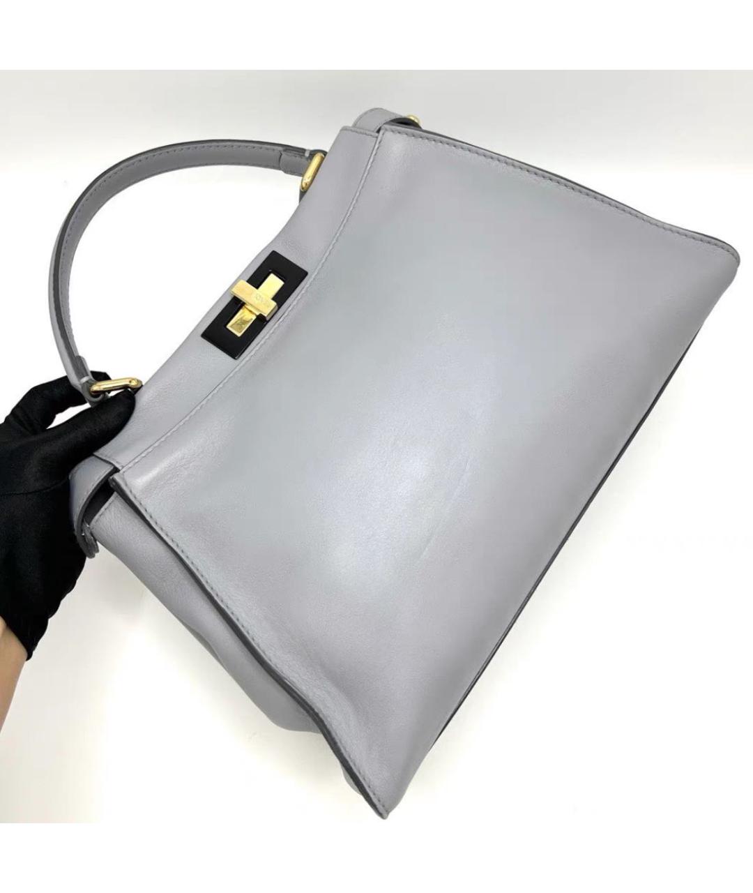 FENDI Серая кожаная сумка тоут, фото 3
