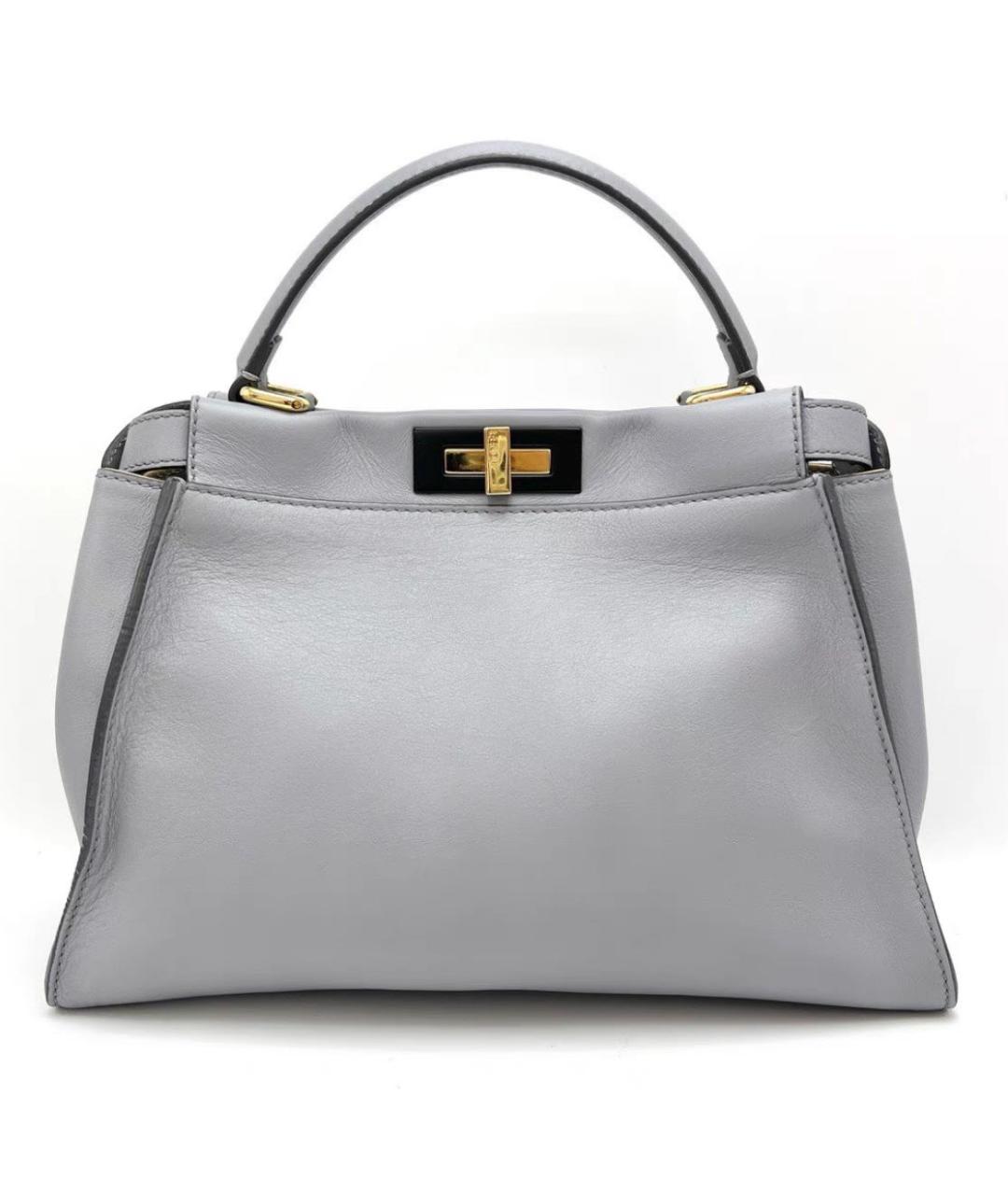 FENDI Серая кожаная сумка тоут, фото 6
