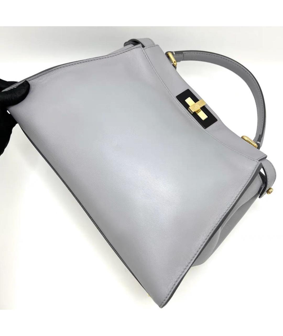 FENDI Серая кожаная сумка тоут, фото 4
